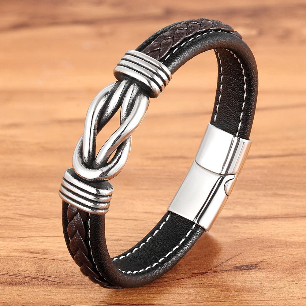 Leather Cord Stainless Steel Bracelet