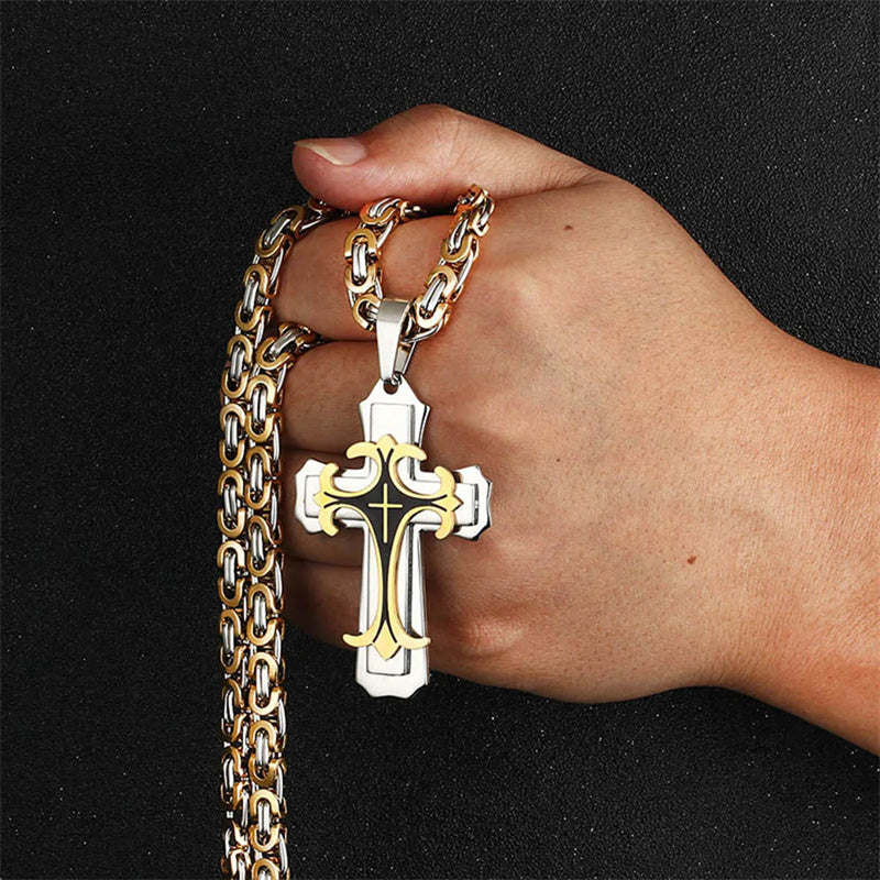 Stainless Steel Christian Trinity Latin Cross Necklace