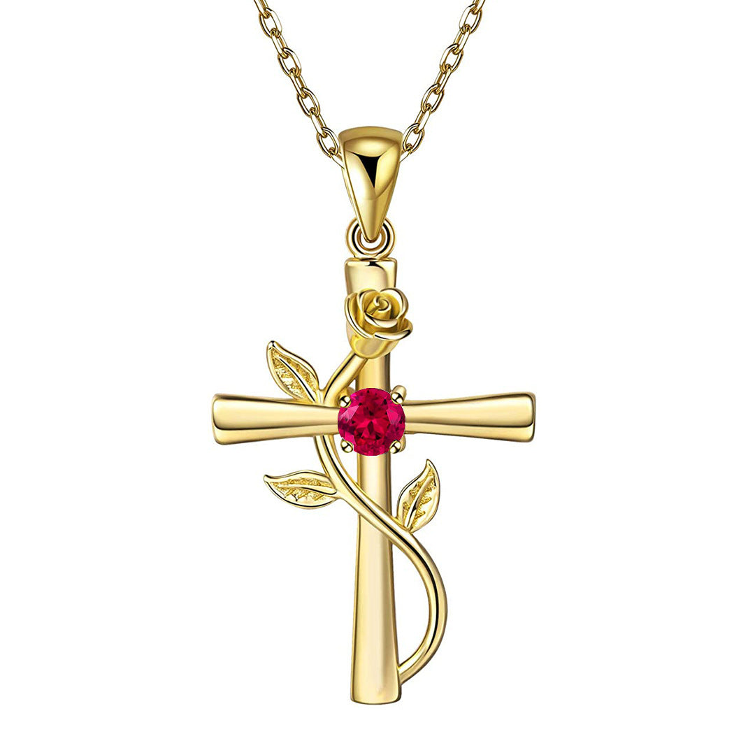 "Rose from the Cross" - Necklace (Birthstone)
