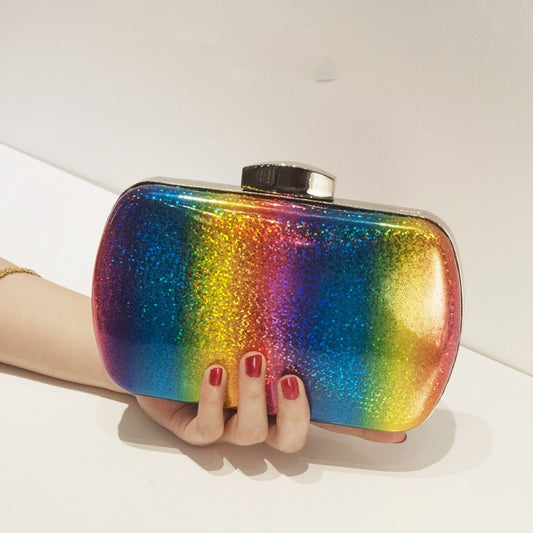 Rainbow Glitter Evening Clutch Purse