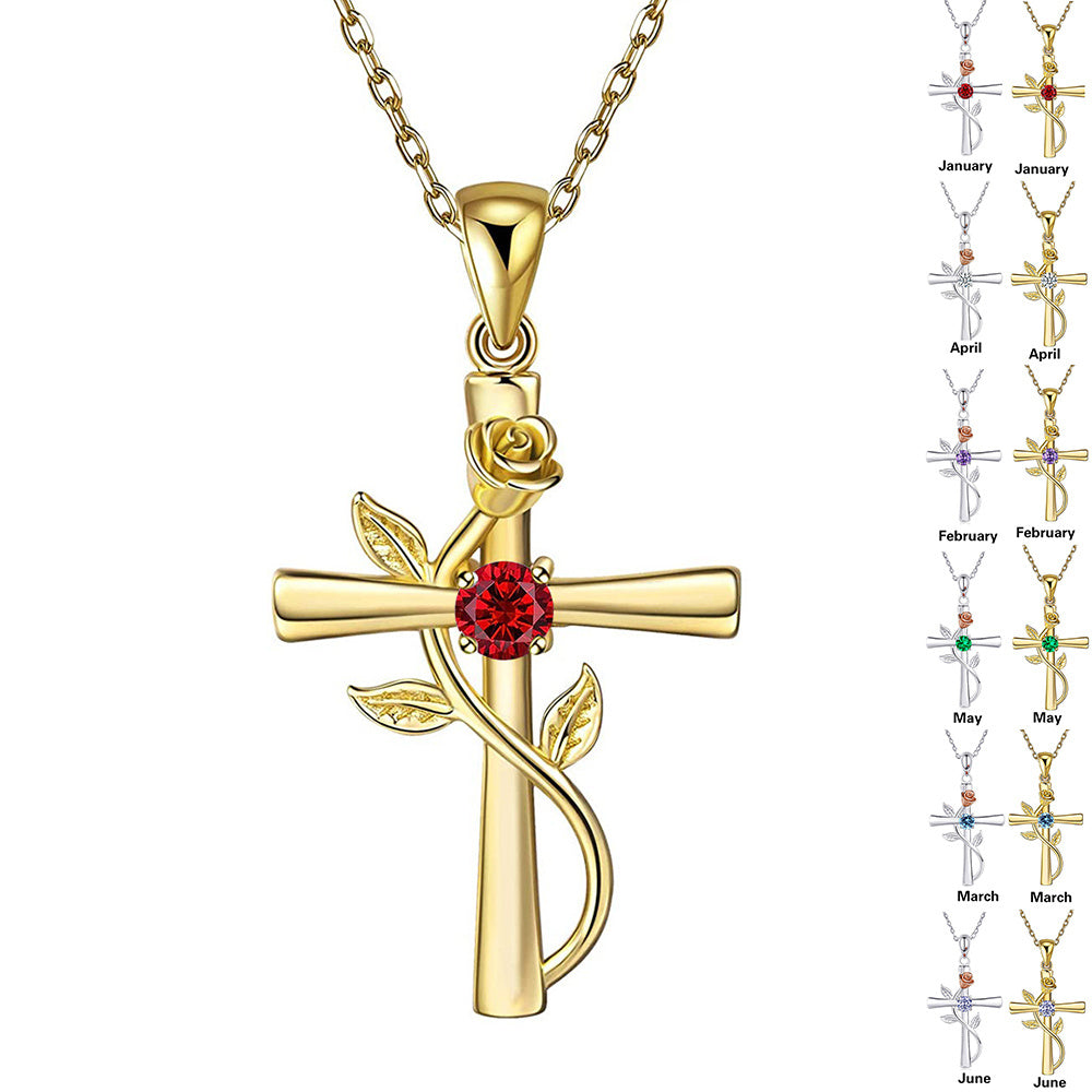 "Rose from the Cross" - Necklace (Birthstone)