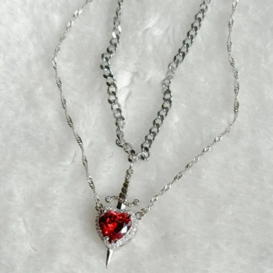 Heart And Sword Necklace Set