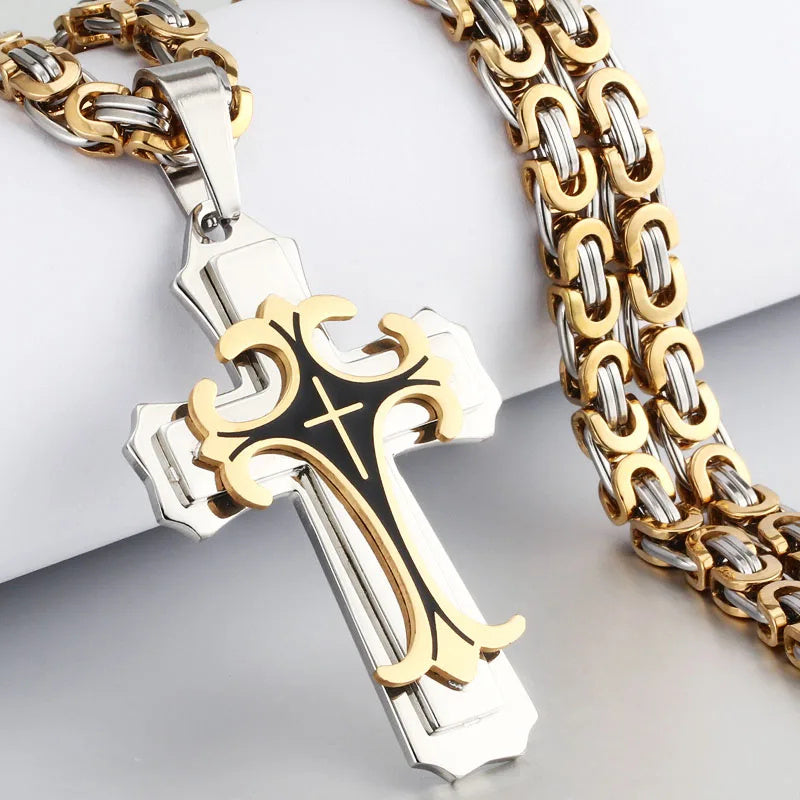 Stainless Steel Christian Trinity Latin Cross Necklace
