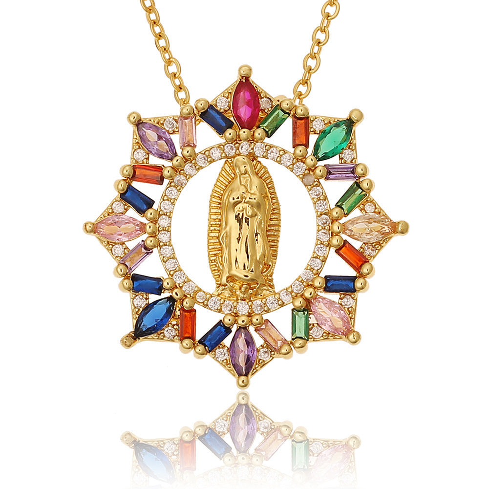 Micro-encrusted Zirconia Religious Virgin Mary Pendant Necklaces