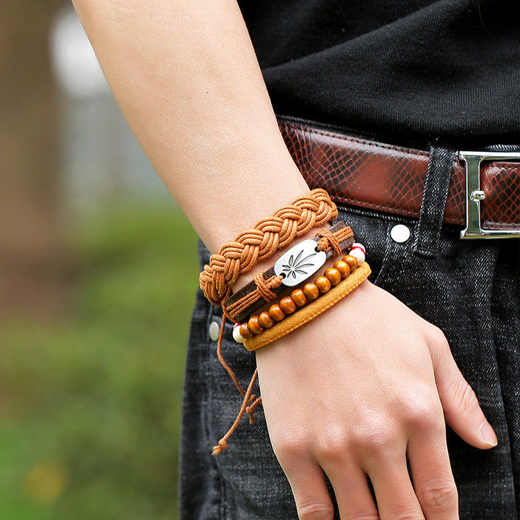 Multi-piece Leaf Leather Bracelet