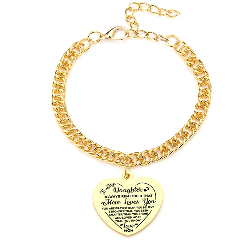 "To My Daughter" Heart Pendant Thick Chain Bracelets