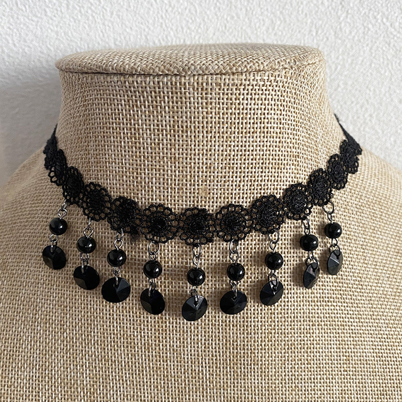 Black Beaded Alloy Collar Necklaces