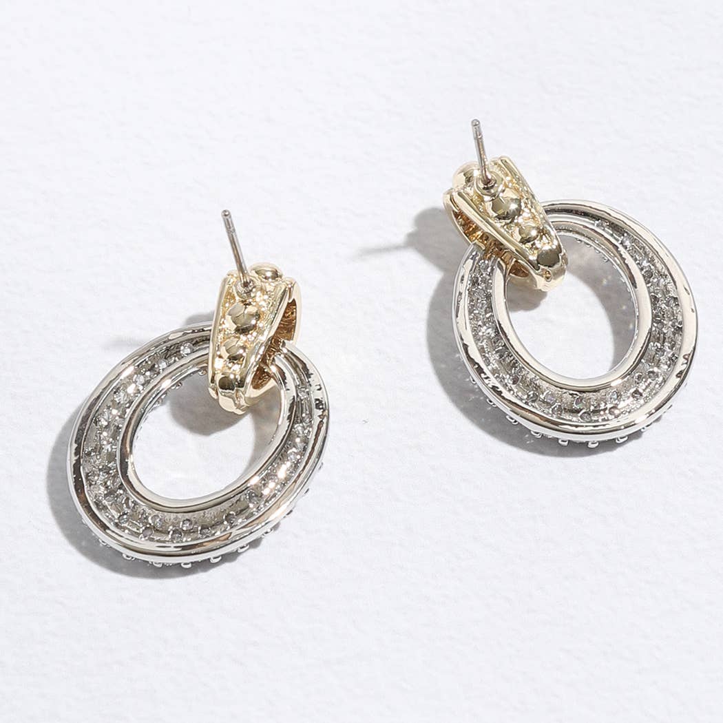 "Door Knocker Inspired" - CZ Two-Toned Post Earrings