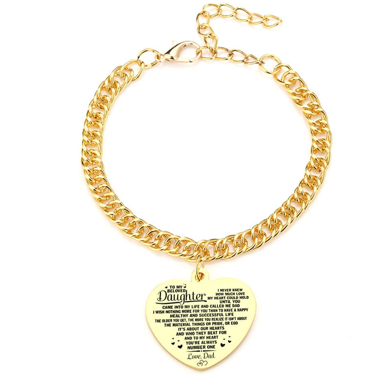 "To My Daughter" Heart Pendant Thick Chain Bracelets