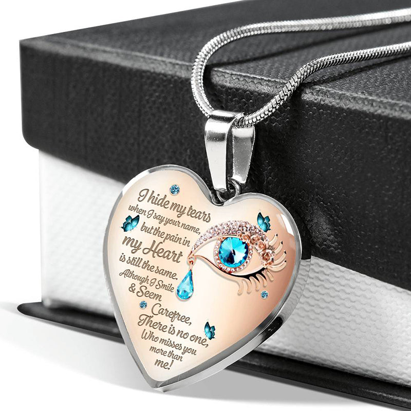 Epoxy Blue Tearful Eyes Heart Pendant Necklace
