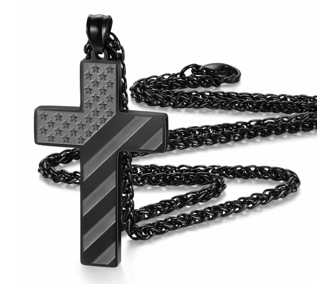 Stainless Steel Cross Necklace With Bible Verse