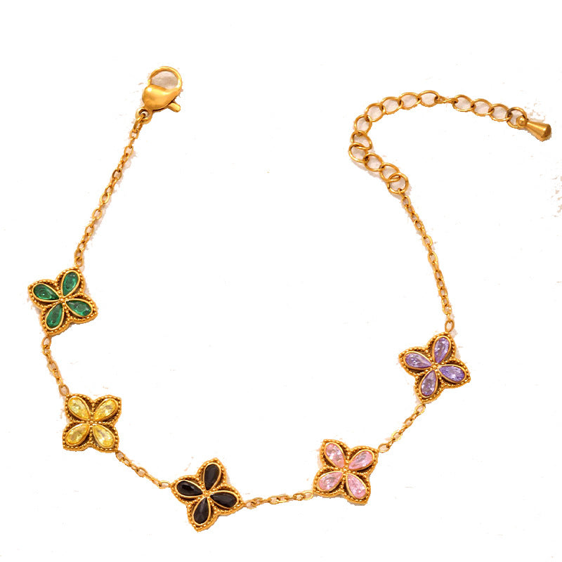 Small Flowers Inlaid Zircon Bracelet
