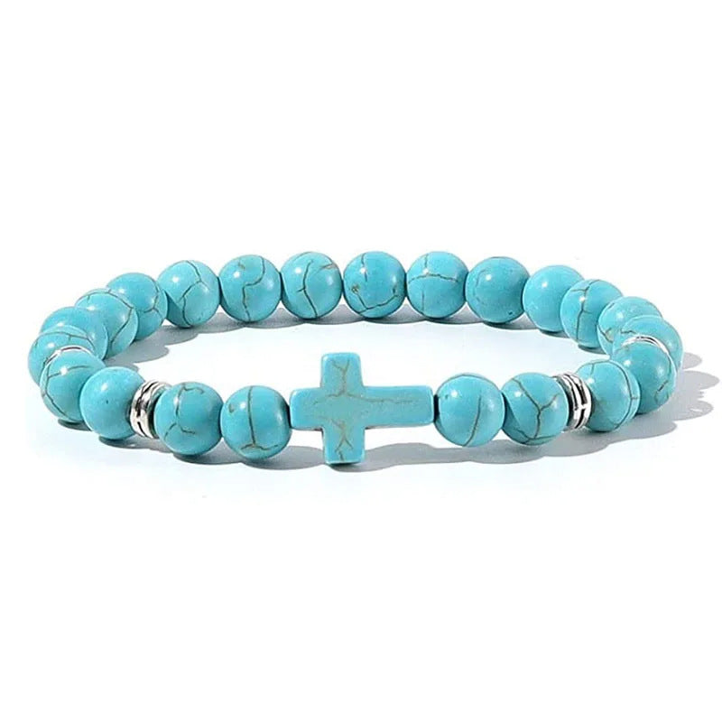 Natural Stone Beaded Cross Bracelets