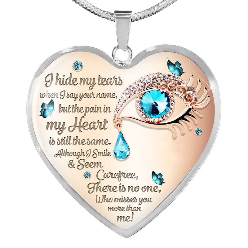 Epoxy Blue Tearful Eyes Heart Pendant Necklace