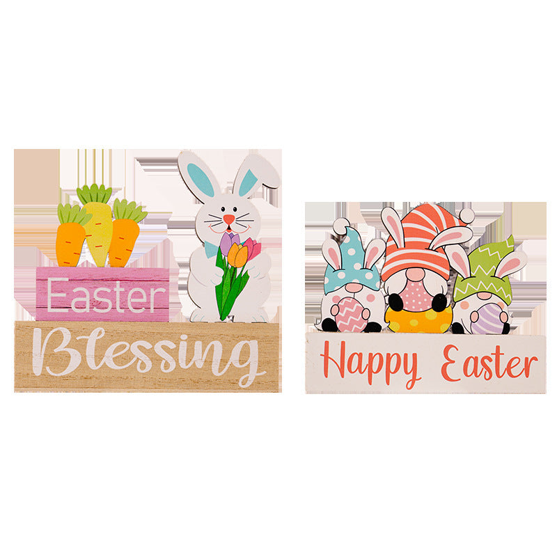 Wooden Easter Bunny and Gnome Ornament Decorations