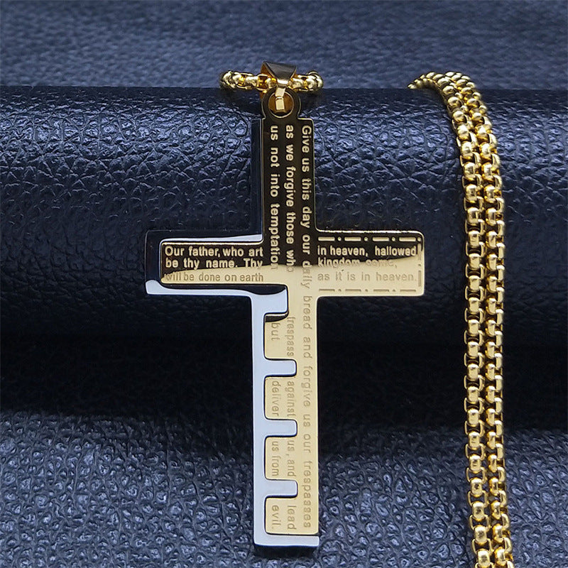 Lord's Prayer Cross Stainless Steel Necklace