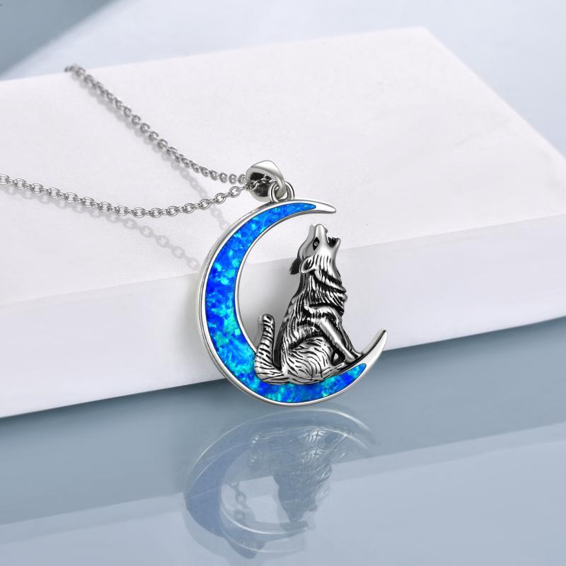 "Every Blue Moon" - Opal Moon Wolf Necklace