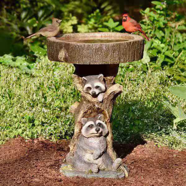 Handmade Raccoon Bird Bath for Garden