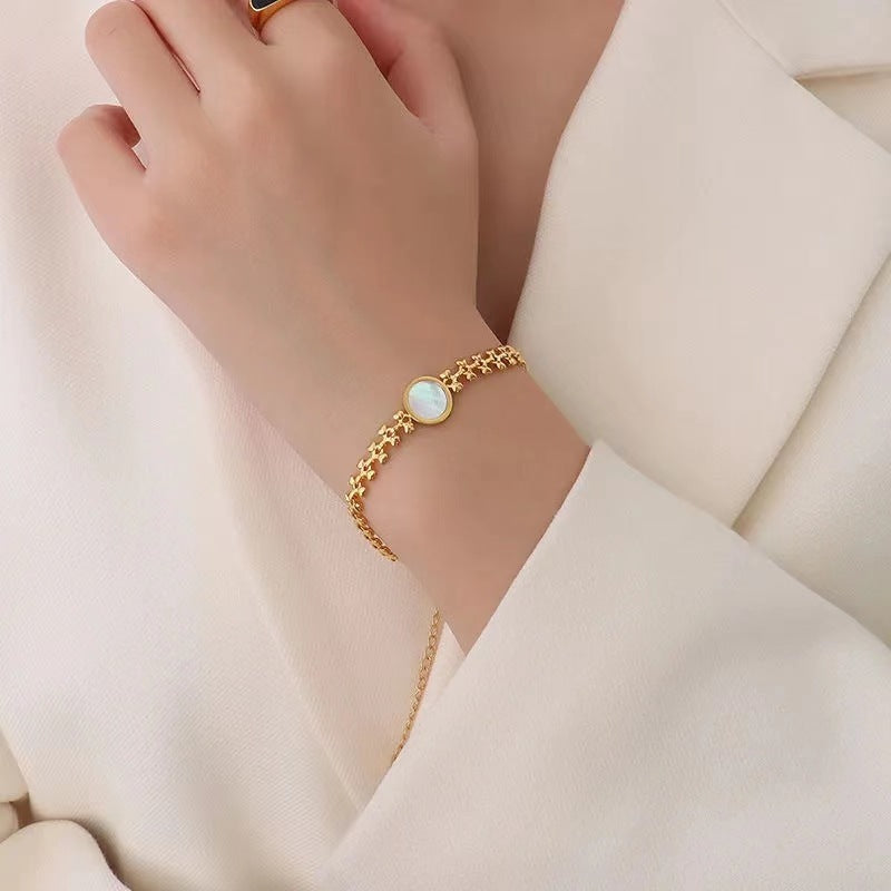 Retro 18K Moonstone Shell Bracelet