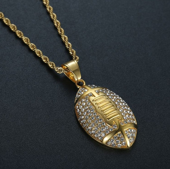 316L Stainless Steel Gold-plated Football Pendant Chain