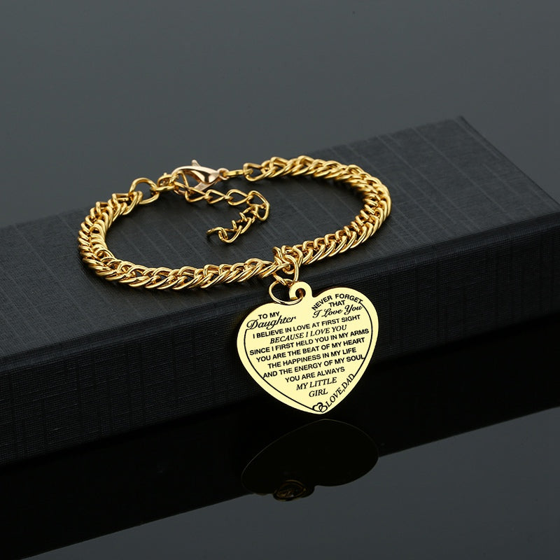 "To My Daughter" Heart Pendant Thick Chain Bracelets