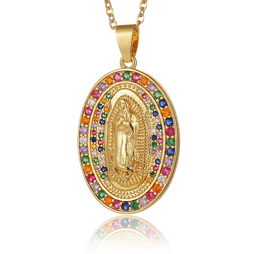 Micro-encrusted Zirconia Religious Virgin Mary Pendant Necklaces