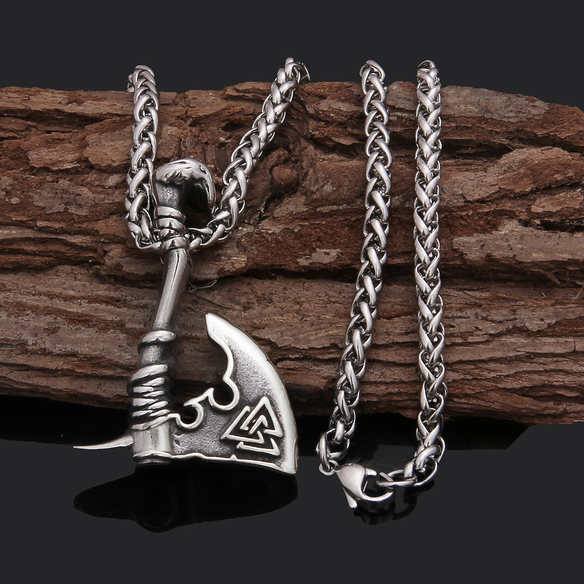 Stainless Steel Orchid Axe Pendant Chain