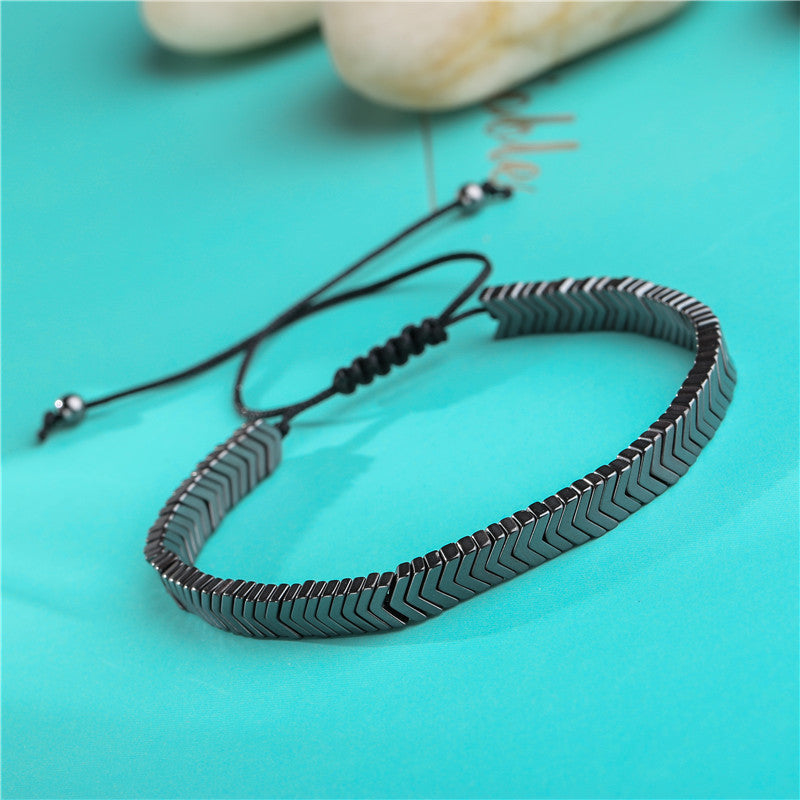 Black Iron Stone Flying Saucer Woven Bracelets - Set of Three