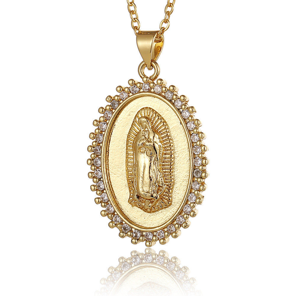 Micro-encrusted Zirconia Religious Virgin Mary Pendant Necklaces
