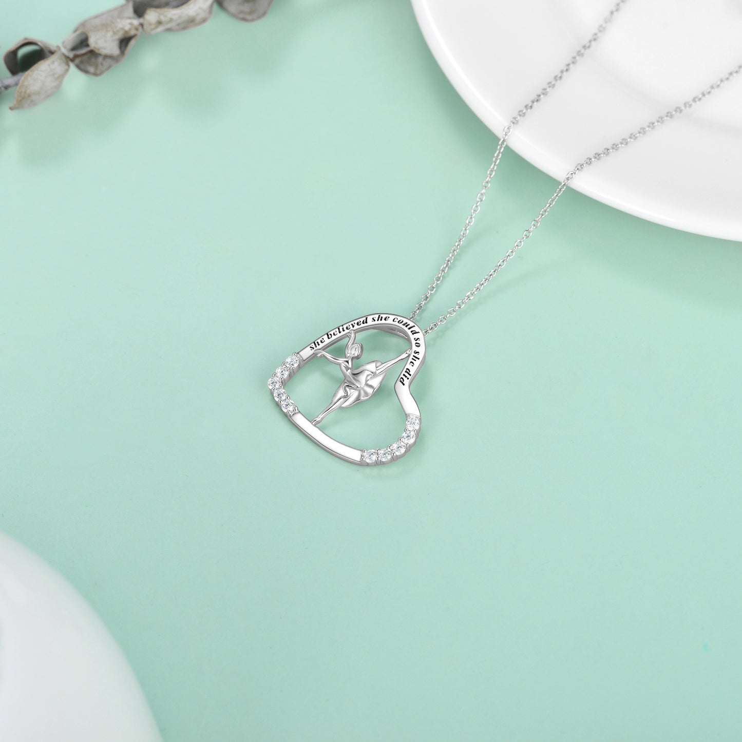 925 Sterling Silver Heart Ballerina Dancer Necklace Pendant