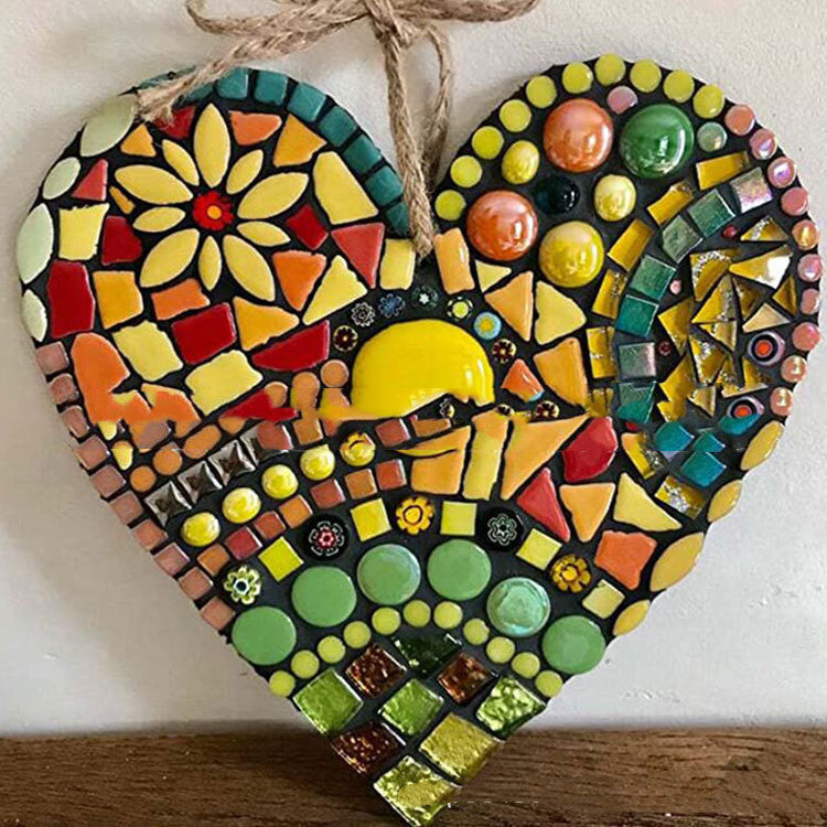 "Mosaic Heart" - Colorful Hanging Garden Ornament