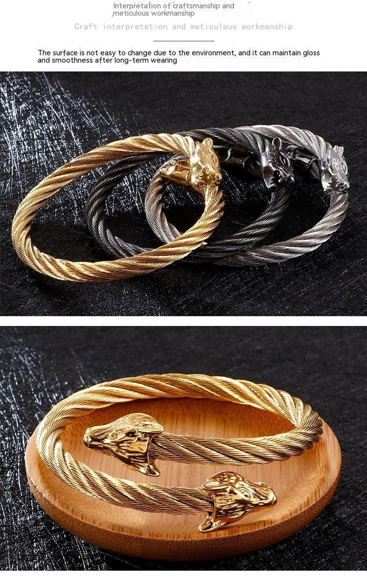 Weia Wolf Head Stainless Steel Bracelet