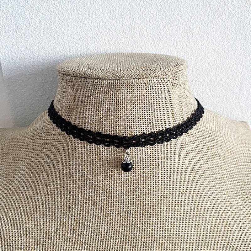 Black Beaded Alloy Collar Necklaces