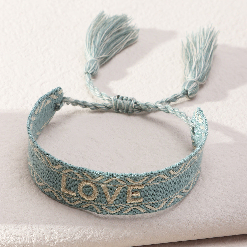 "Love & Hope" - Handwoven Embroidery Bracelet