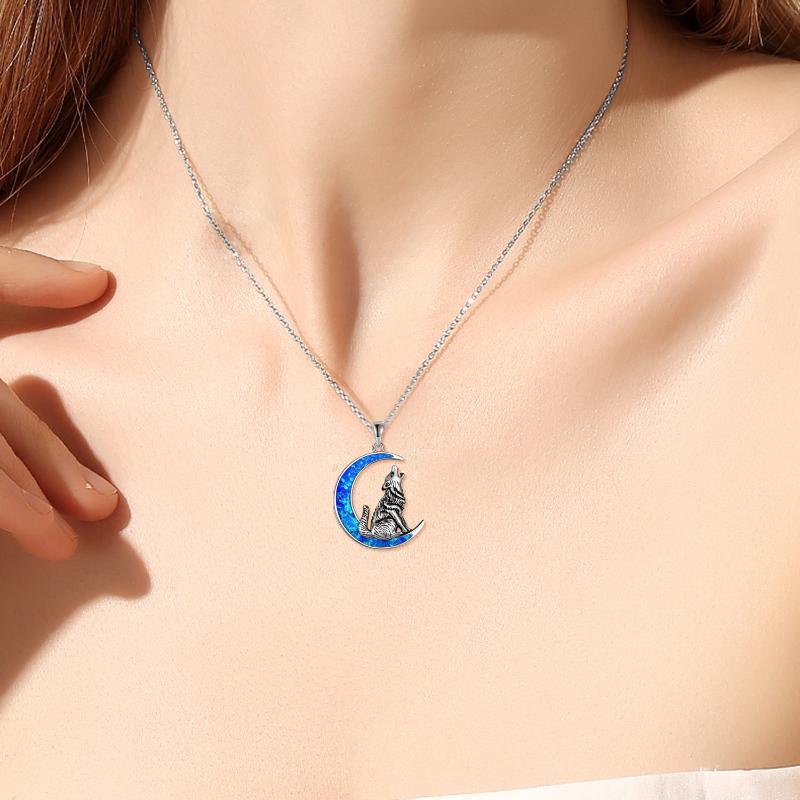 "Every Blue Moon" - Opal Moon Wolf Necklace