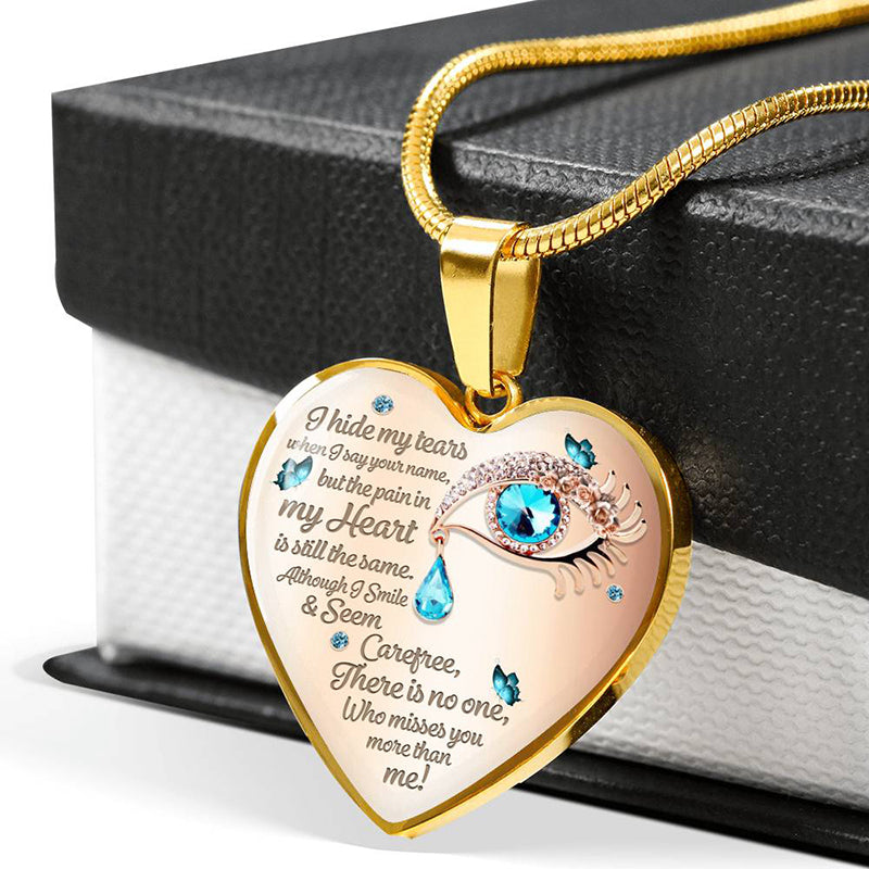 Epoxy Blue Tearful Eyes Heart Pendant Necklace