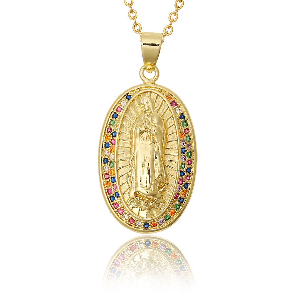 Micro-encrusted Zirconia Religious Virgin Mary Pendant Necklaces