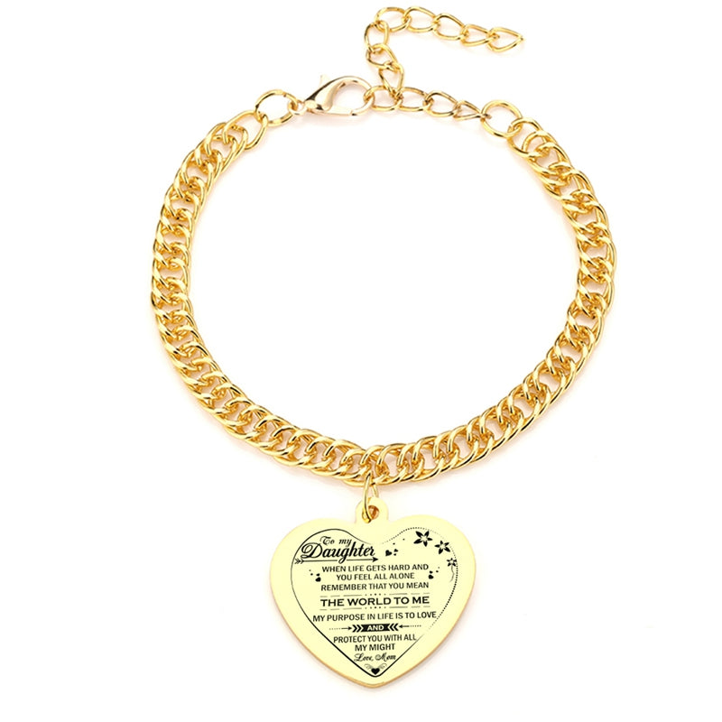 "To My Daughter" Heart Pendant Thick Chain Bracelets