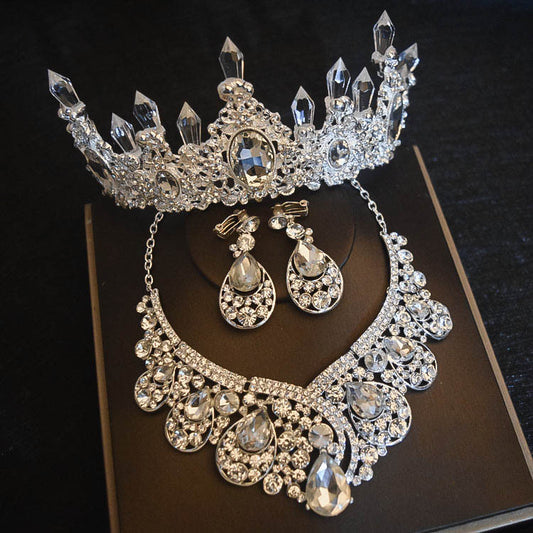 Crown Necklace and Earrings Three-piece Wedding Set
