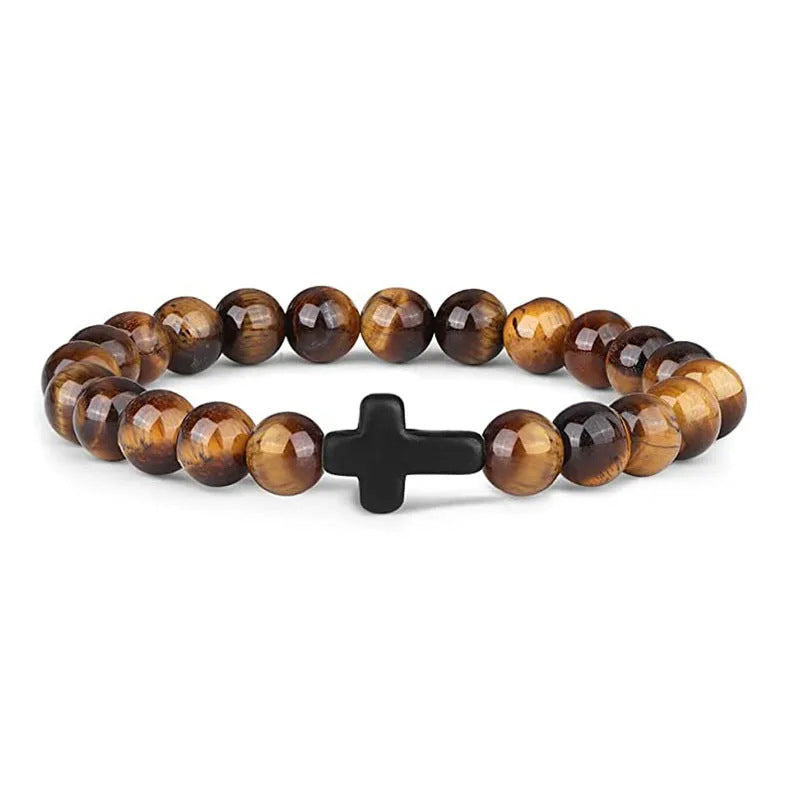 Natural Stone Beaded Cross Bracelets