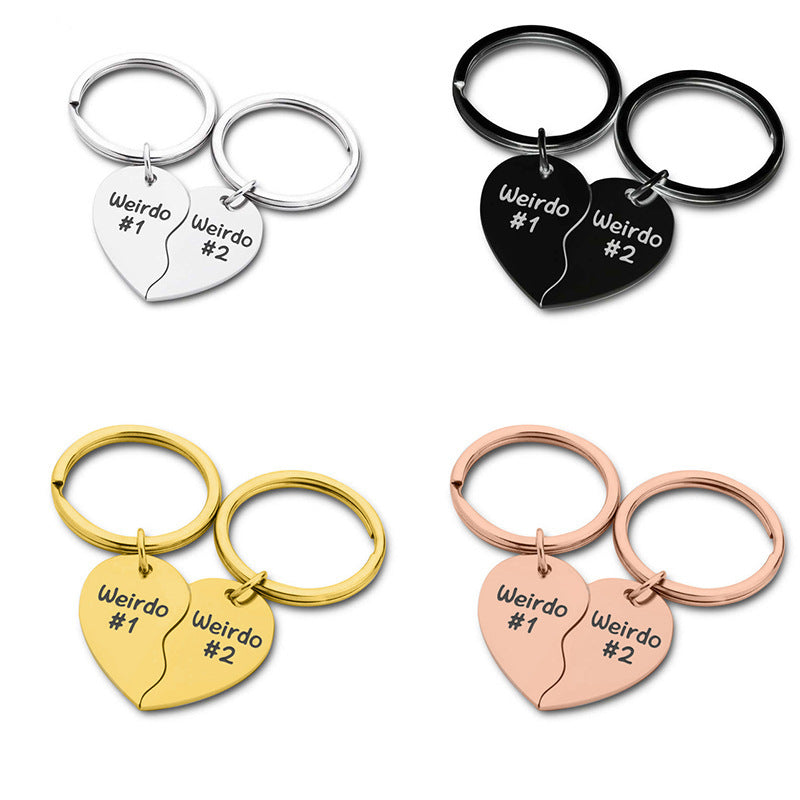"Love is Weird"- Stainless Steel Heart-shaped Keychain for Couples