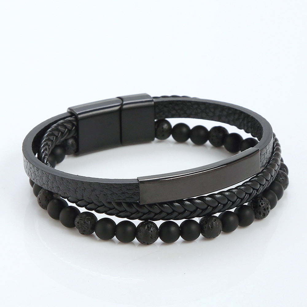 Beaded Magnetic Stainless Steel Buckle Bracelet