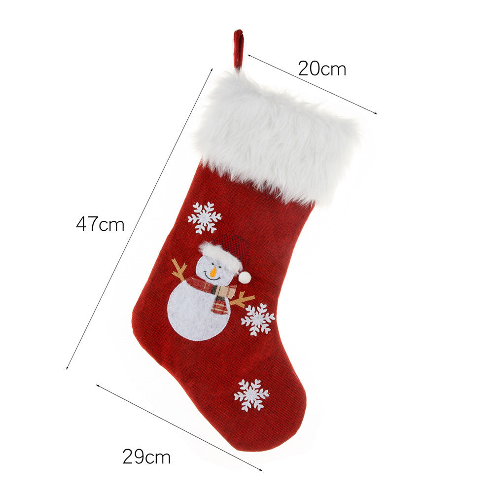 Embroidered Light Burlap Christmas Stocking