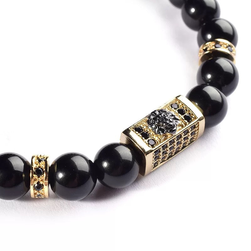 Vintage Bright Black 8mm Natural Stone Bracelet