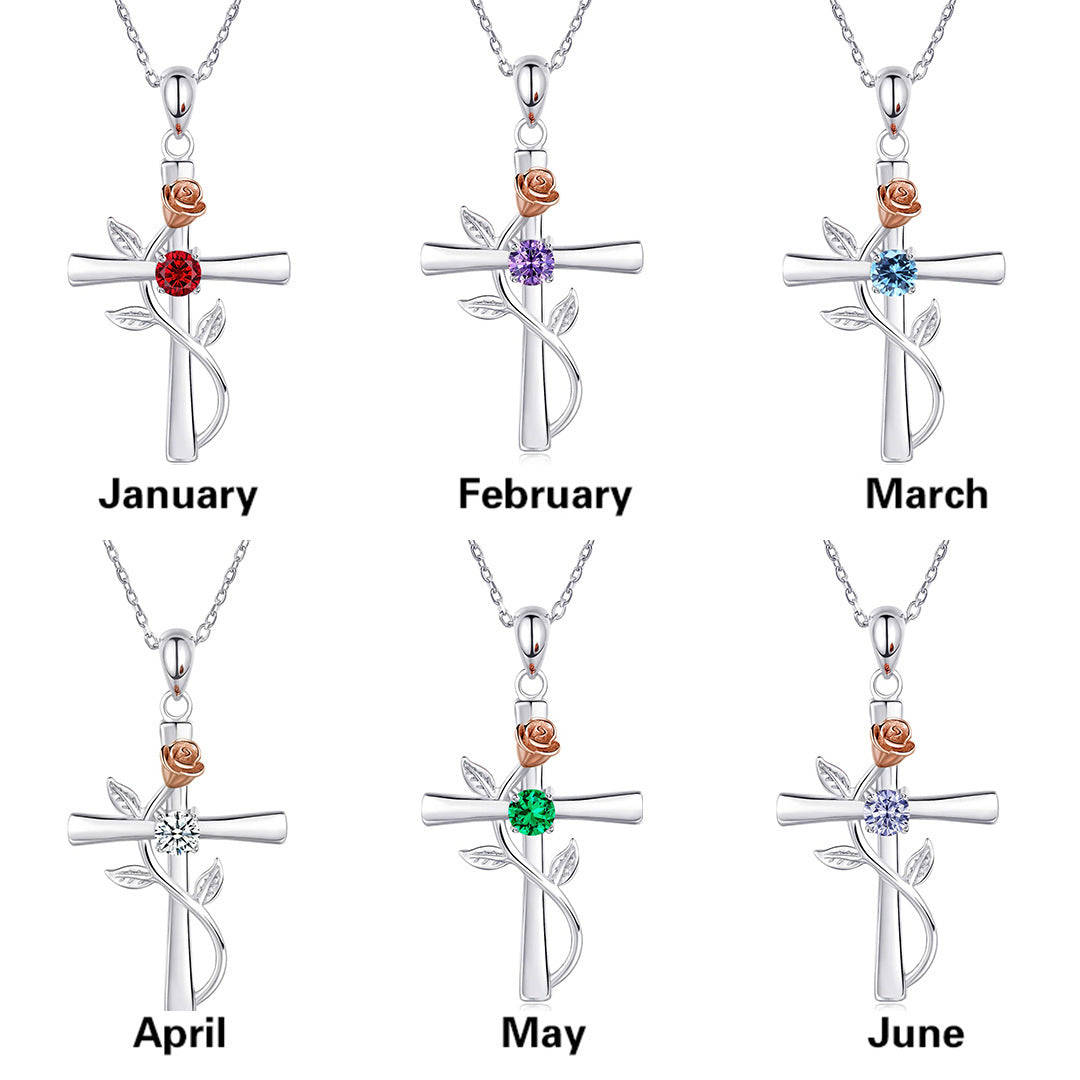 "Rose from the Cross" - Necklace (Birthstone)
