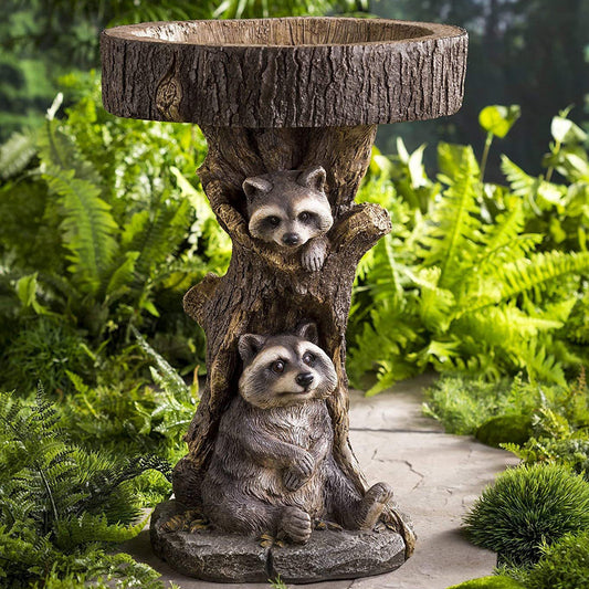 Handmade Raccoon Bird Bath for Garden