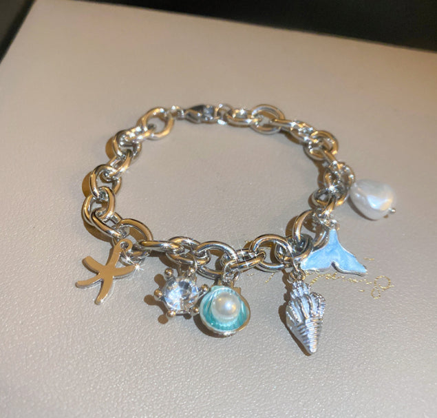 Ocean Fan Pearl Charm Bracelet