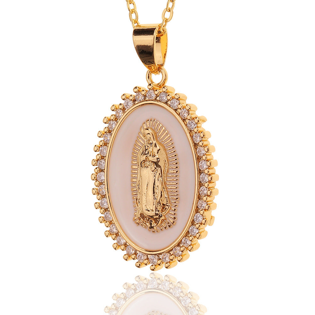 Micro-encrusted Zirconia Religious Virgin Mary Pendant Necklaces