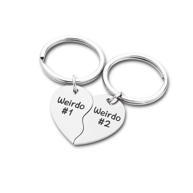 "Love is Weird"- Stainless Steel Heart-shaped Keychain for Couples