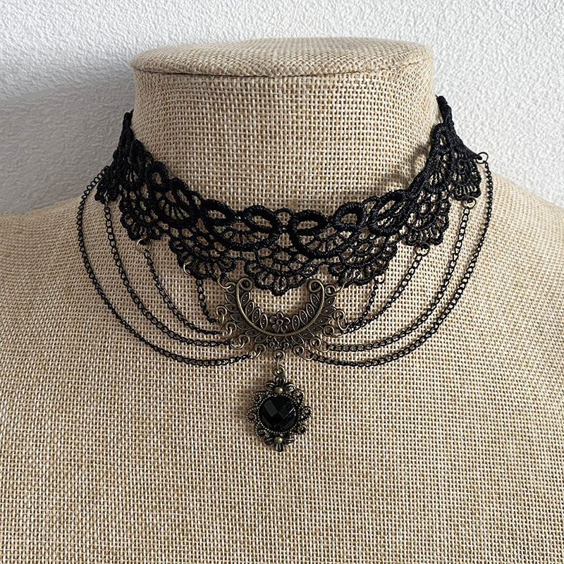 Black Beaded Alloy Collar Necklaces